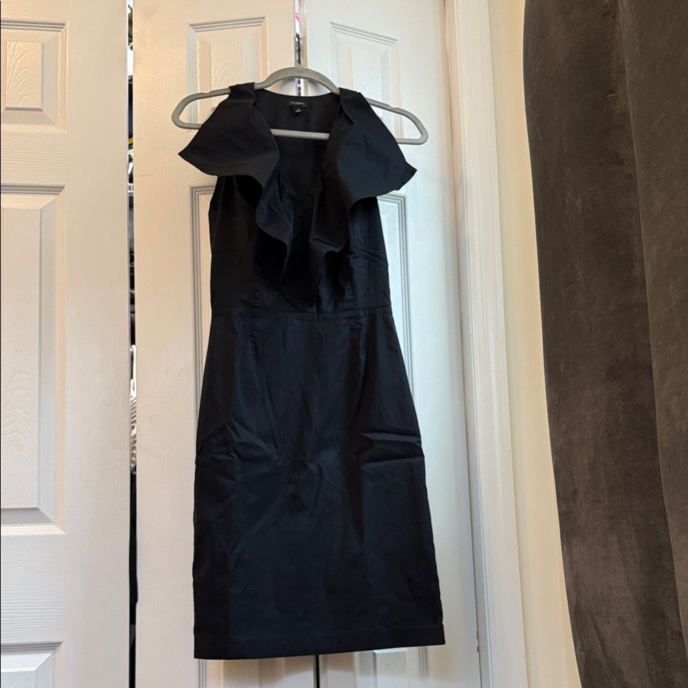 Ann Taylor Black Midi Dress with Ruffle Collar
